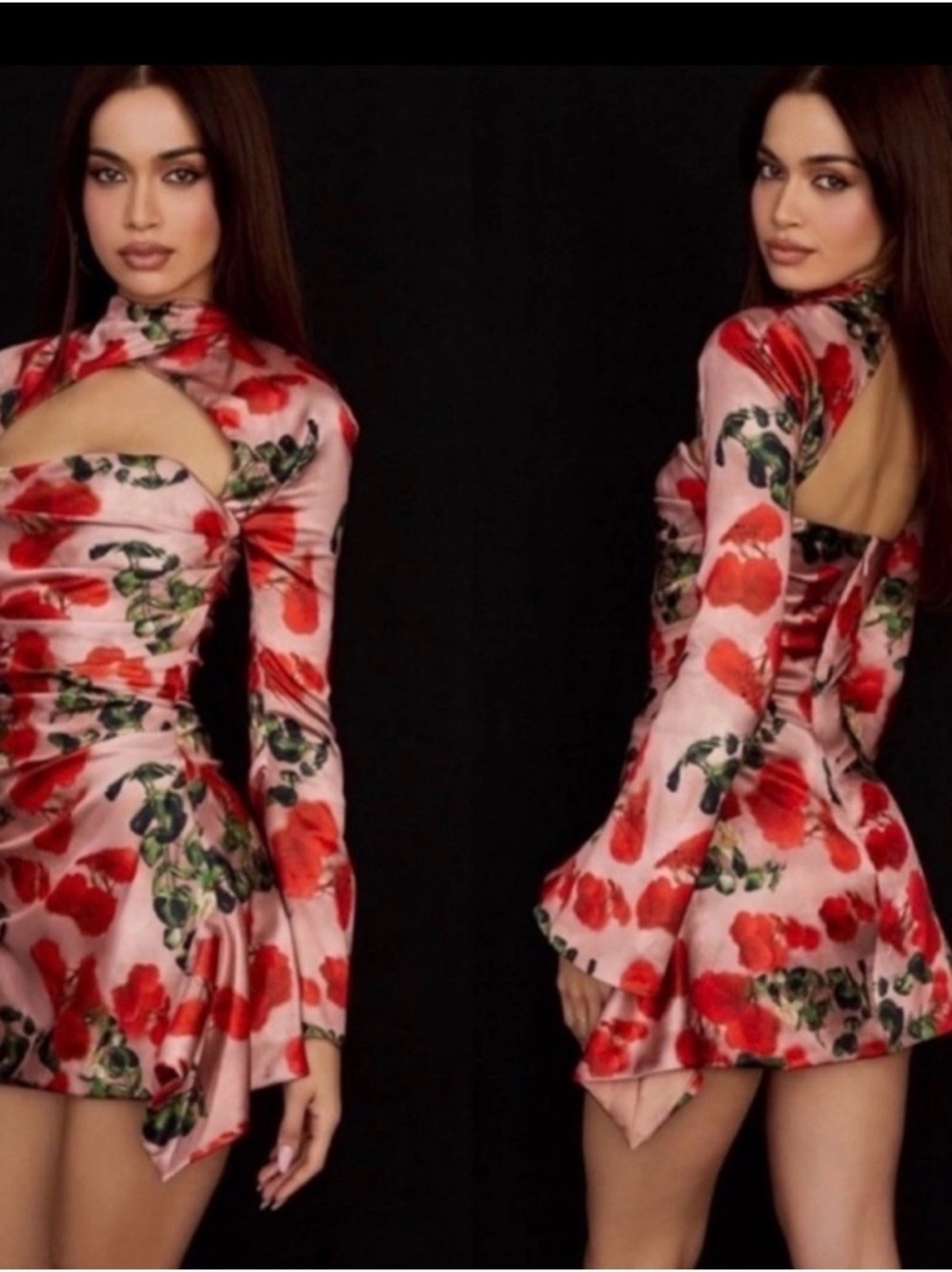 House of CB Toira Dress in Red Floral  Mini Dress in Pink and Red - Picture 4 of 7